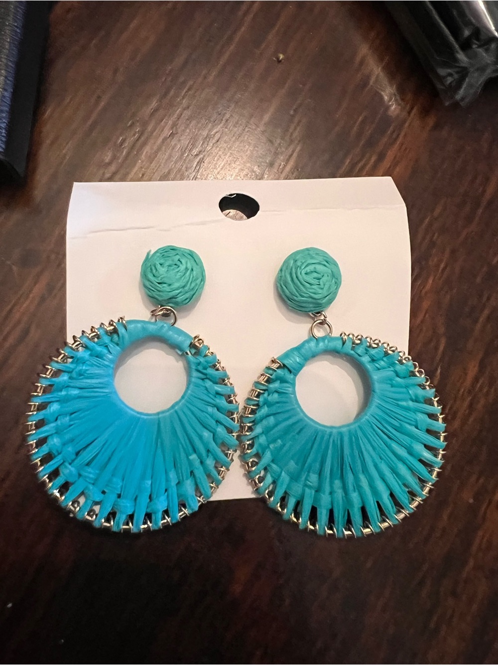 Turquoise Raffia Hoop Drop Earrings - Women Jewelry